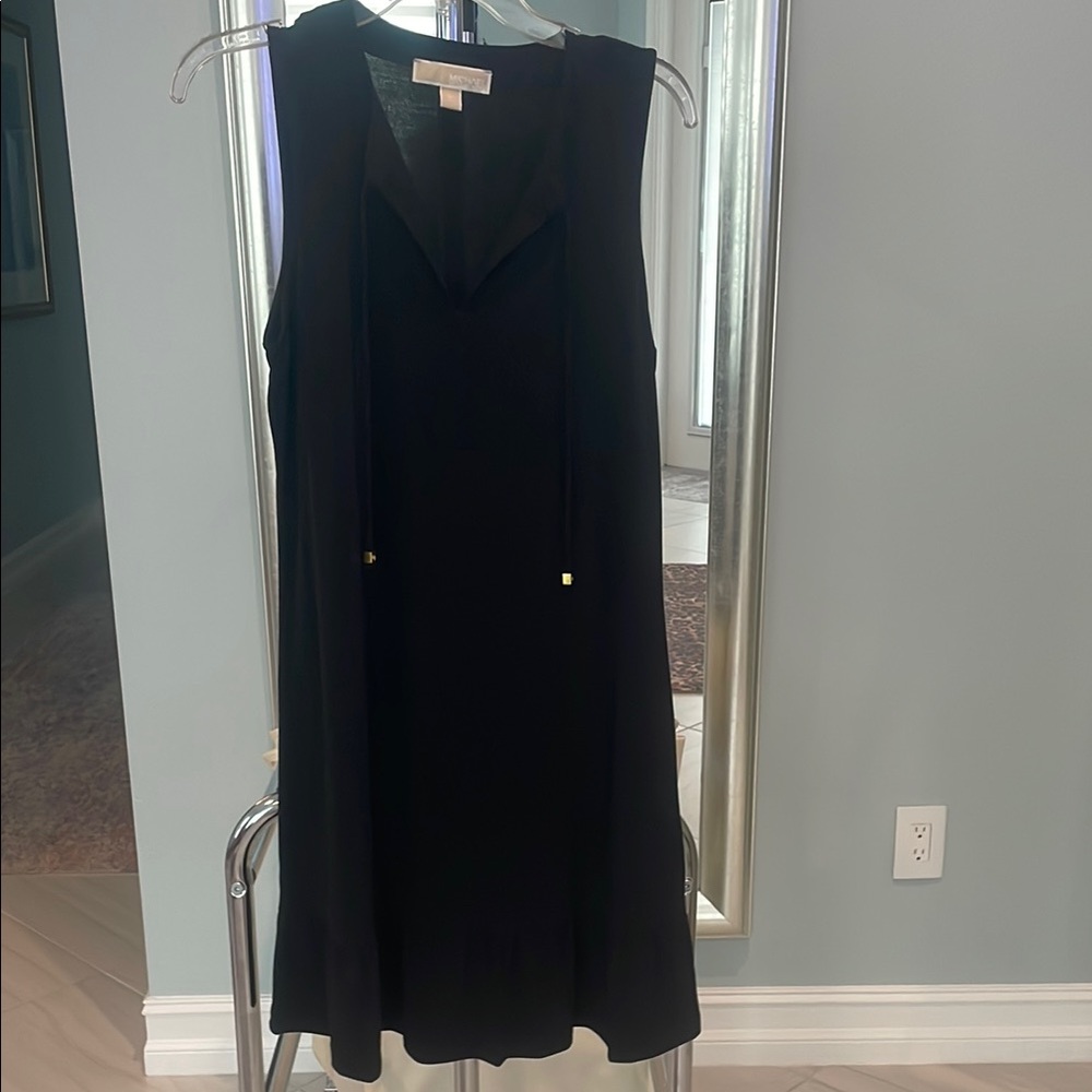 Michael Kors Black Sheath Midi Dress V-neck Sleeveless